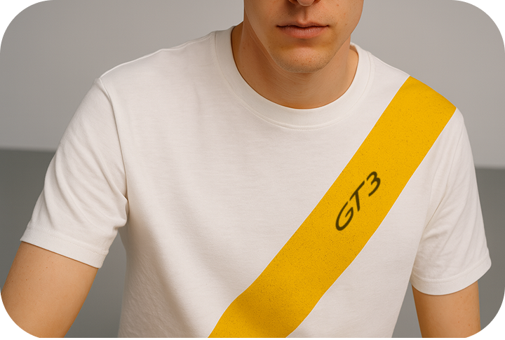 Front shoulder detail of GT3 tee