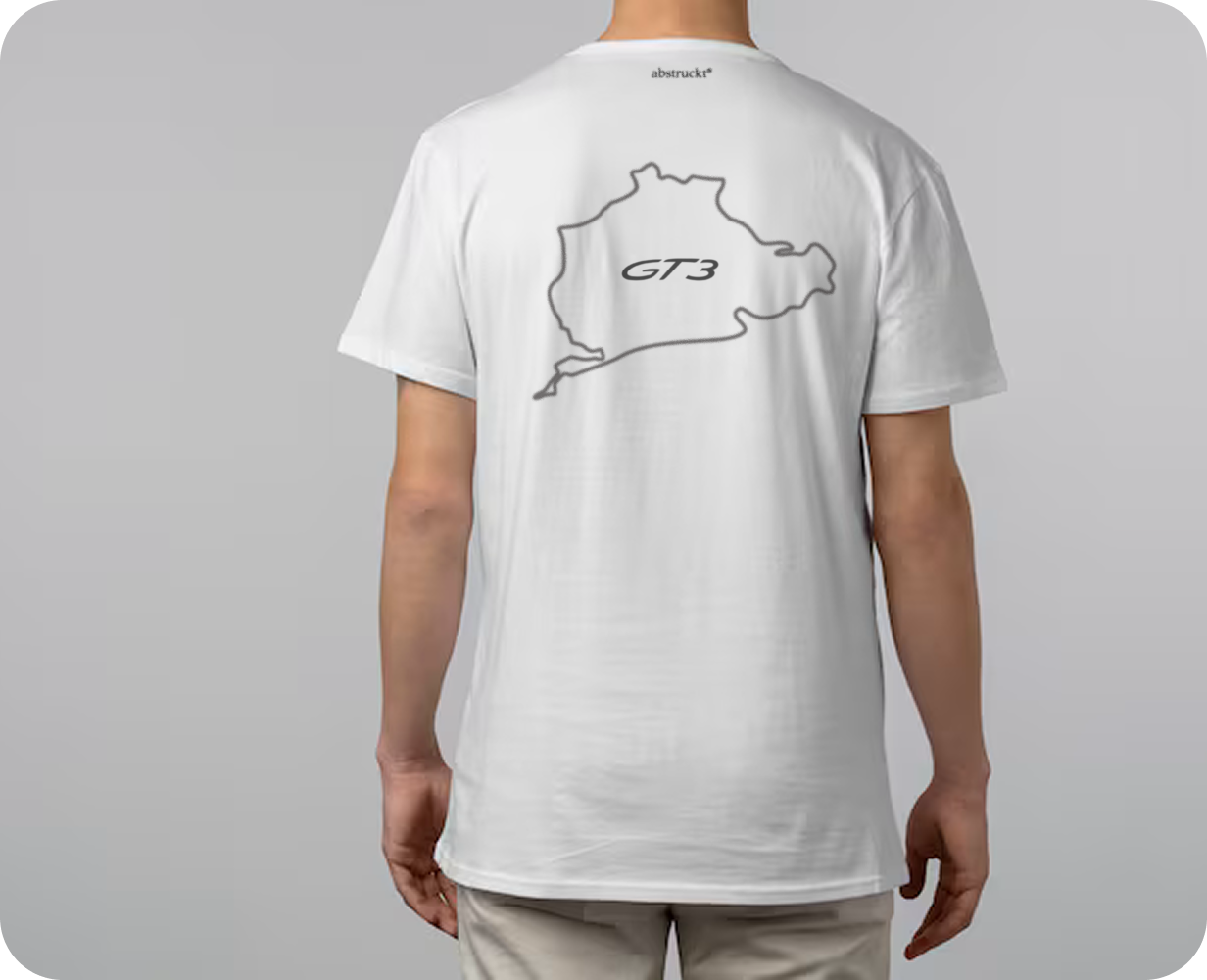 Back view of GT3 tee with circuit graphic